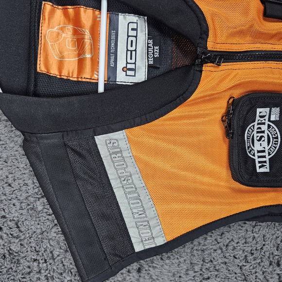 Icon Mil-Spec Motorcycle Reflective Safety Mesh Vest Regular Size Orange Zip - Picture 2 of 11
